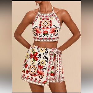 Floral Halter Top and Skirt Set